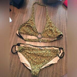 JRS by Catalina Vintage Gold and Black Paisley Bikini Set